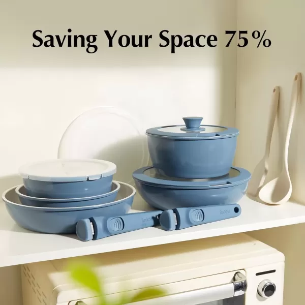 imageRedchef Ceramic Pots and Pans Set Nonstick Kitchen Cookware Set with Detachable Handle Non Toxic Cookware Set 16pcs PFAS PFOA ampamp PTFE Free RV Ceramic Cookware Set for Camping DishwasherOven SafeBlue