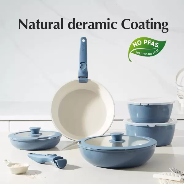 imageRedchef Ceramic Pots and Pans Set Nonstick Kitchen Cookware Set with Detachable Handle Non Toxic Cookware Set 16pcs PFAS PFOA ampamp PTFE Free RV Ceramic Cookware Set for Camping DishwasherOven SafeBlue
