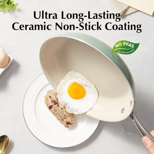 imageRedchef Non Stick Ceramic Frying Pan Set Non Toxic Ceramic Pans for Cooking 8quot 95quot 11quot Skillet Set No PFAS ampamp PTFE ampamp PFOA with Stainless Steel Handle Dishwasher ampamp Oven Safe Max up to 842F GreyGreen
