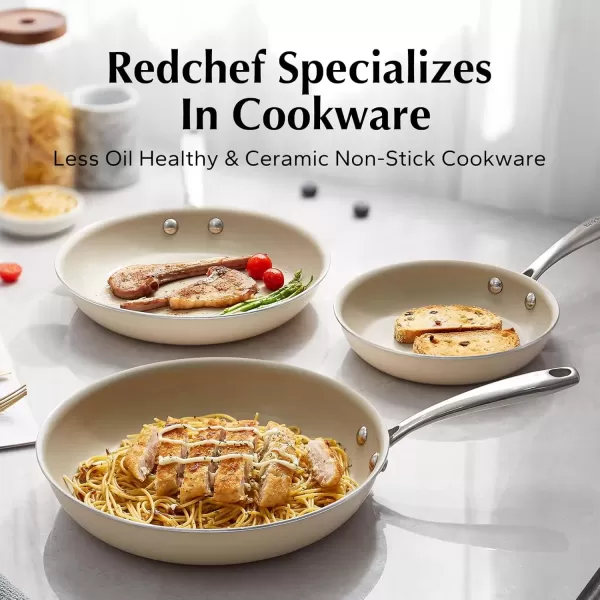 imageRedchef Non Stick Ceramic Frying Pan Set Non Toxic Ceramic Pans for Cooking 8quot 95quot 11quot Skillet Set No PFAS ampamp PTFE ampamp PFOA with Stainless Steel Handle Dishwasher ampamp Oven Safe Max up to 842F GreyBeige White