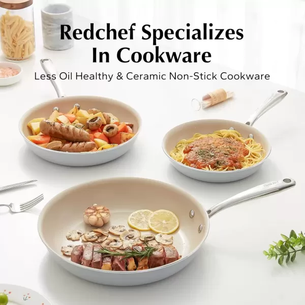 imageRedchef Non Stick Ceramic Frying Pan Set Non Toxic Ceramic Pans for Cooking 8quot 95quot 11quot Skillet Set No PFAS ampamp PTFE ampamp PFOA with Stainless Steel Handle Dishwasher ampamp Oven Safe Max up to 842F GreyGray
