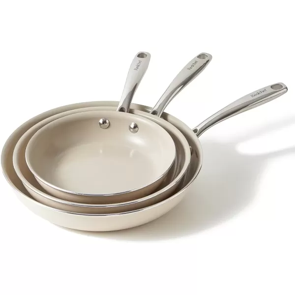 imageRedchef Non Stick Ceramic Frying Pan Set Non Toxic Ceramic Pans for Cooking 8quot 95quot 11quot Skillet Set No PFAS ampamp PTFE ampamp PFOA with Stainless Steel Handle Dishwasher ampamp Oven Safe Max up to 842F GreyBeige White