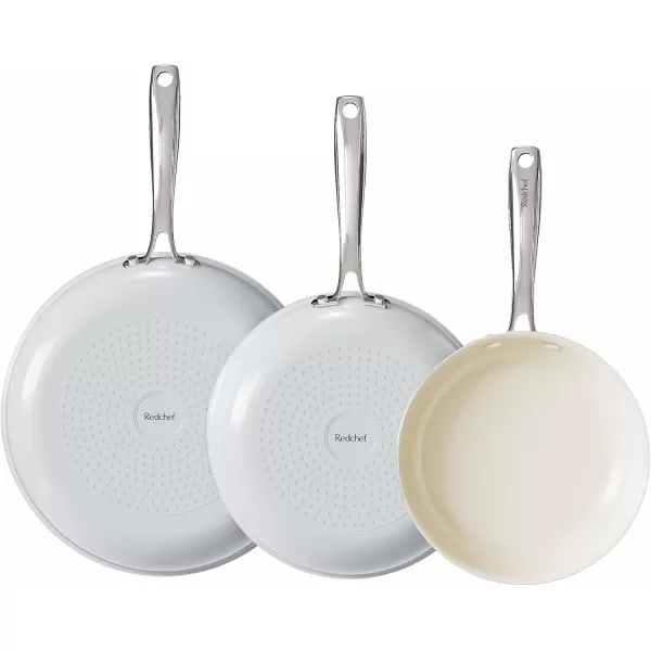 imageRedchef Non Stick Ceramic Frying Pan Set Non Toxic Ceramic Pans for Cooking 8quot 95quot 11quot Skillet Set No PFAS ampamp PTFE ampamp PFOA with Stainless Steel Handle Dishwasher ampamp Oven Safe Max up to 842F GreyGray