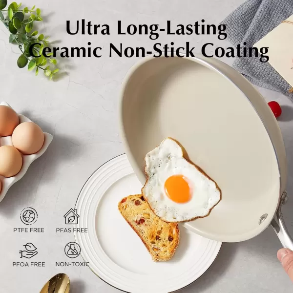 imageRedchef Non Stick Ceramic Frying Pan Set Non Toxic Ceramic Pans for Cooking 8quot 95quot 11quot Skillet Set No PFAS ampamp PTFE ampamp PFOA with Stainless Steel Handle Dishwasher ampamp Oven Safe Max up to 842F GreyBeige White