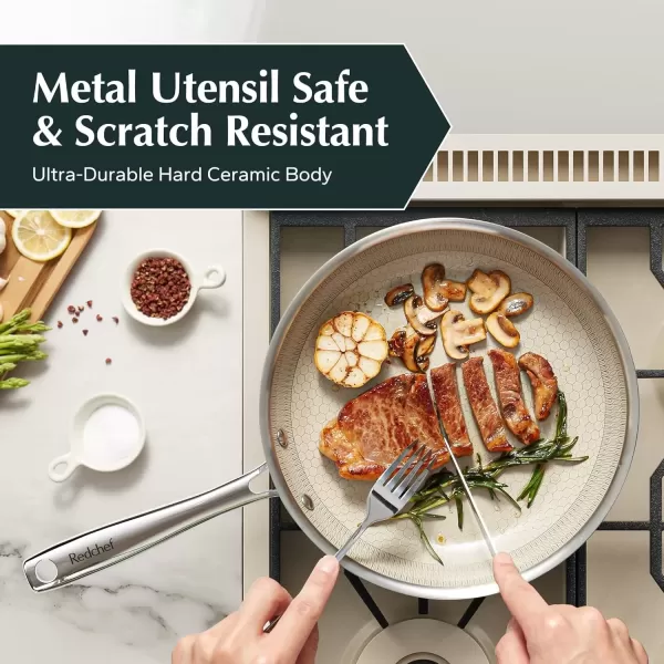 imageRedchef Non Stick Frying Pans Hybrid 12 Inch Ceramic Frying Pan TriPly Stainless Steel Skillet Non Toxic PFAS PFOA ampamp PTFE Free Dishwasher ampamp Oven Safe Compatible with All Cooktops810 inch