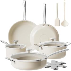 imageRedchef Ceramic Nonstick Cookware Set14pcs Pots and Pans Set Non StickInduction Cookware with Stainless Steel HandleNon Toxic Kitchen Cooking SetDishwasher ampamp Oven SafePFAS PFOA ampamp PTFE Free