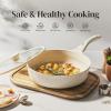 image:imageRedchef Nonstick Deep Frying Pan with Lid Ceramic Saute Pan Skillet PFOA PFOS Free Induction Compatible StayCool Helper Handle Tempered Glass Cover Dishwasher Safe Beige 37Qt 10Beige White