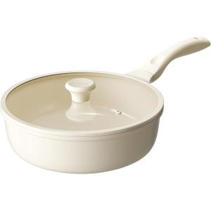 image:imageRedchef Nonstick Deep Frying Pan with Lid Ceramic Saute Pan Skillet PFOA PFOS Free Induction Compatible StayCool Helper Handle Tempered Glass Cover Dishwasher Safe Beige 37Qt 10Beige White