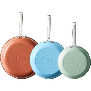 image:imageRedchef Ceramic Nonstick Frying Pan Set Ceramic Skillets with StayCool Stainless Steel Handles Induction Compatible PFAS PFOA PTFE Free Oven Safe 3 Cork Protective Pads Sea Salt Blue89511Colorful