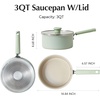 image:imageRedchef Ceramic Nonstick Saucepan with Lid Small Cooking Pot Non Toxic Sauce Pans for Kitchen Cool Handle PFAS Free Compatible with All Cooktops Green 15QT3QT