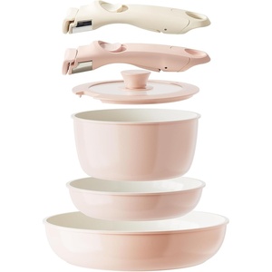 image:imageCeramic Pots and Pans Set Non Stick Nonstick Kitchen Cookware Sets Non Toxic Pots and Pans Set Non Stick PFAS PFOA amp PTFE Free Detachable Handle Pots and Pans 6 Piece RV Cookware Pink