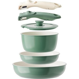 image:imageCeramic Pots and Pans Set Non Stick Nonstick Kitchen Cookware Sets Non Toxic Pots and Pans Set Non Stick PFAS PFOA amp PTFE Free Detachable Handle Pots and Pans 6 Piece RV Cookware Green