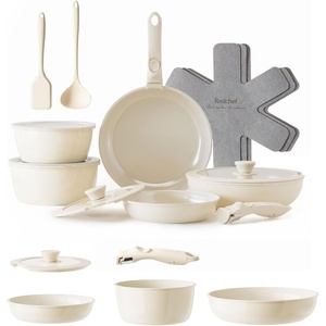 image:imageRedchef 16pcs5pcs Ceramic Pots and Pans Set Non Stick Nonstick Kitchen Cookware Set with Detachable Handle Non Toxic PFAS PFOA amp PTFE Free RV Ceramic Cookware Set for Camping DishwasherOven Saf