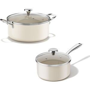 image:imageRedchef 5 QT Ceramic Stock Pot with Lid 25QT Small Saucepan StayCool Handles Compatible All Stovetops PFAS PFOA amp PTFE Free Beige