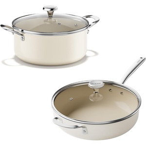 image:imageRedchef 5 QT Ceramic Stock Pot with Lid 5QT Ceramic Saute Pan StayCool Handles Dishwasher amp Oven Safe PFAS PFOA amp PTFE Free Beige