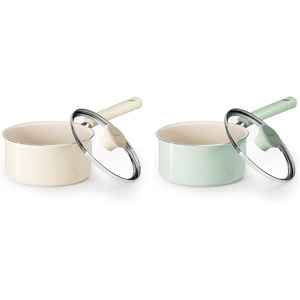 image:imageRedchef Ceramic Nonstick Saucepan with Lid Small Cooking Pot Non Toxic Sauce Pans for Kitchen Cool Handle PFAS Free Compatible with All Cooktops White Green15QT