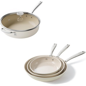 image:imageRedchef Ceramic Pots and Pans Set Deep Saute Pan with Lid Skillet8 95 11 Frying Pan 5QT Jumbo Cooker with Stay Cool Handle Beige White