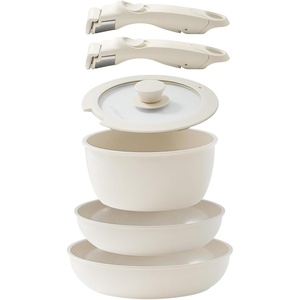 image:imageRedchef Ceramic Pots and Pans Set Non Stick Nonstick Kitchen Cookware Sets Non Toxic Pots and Pans Set Non Stick PFAS PFOA amp PTFE Free Detachable Handle Pots and Pans 6 Piece RV Cookware Cream