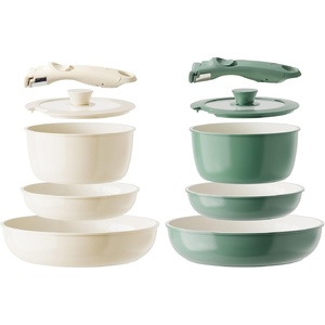 image:imageRedchef Ceramic Pots and Pans Set Nonstick Kitchen Cookware Sets Non Toxic Pots and Pans Set Non Stick PFAS PFOA amp PTFE Free Detachable Handle Pots and Pans 10 Piece BeigeGreen RV Cookware