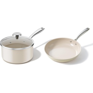 image:imageRedchef Ceramic Sauce Pan with Lid 25QT Small Saucepan8 inch Nonstick Frying Pan Skillet Non Toxic with Stay Cool Handle for Induction PTFE amp PFAS amp PFOA Free DishwasherOven Safe Beige White
