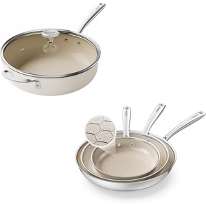 image:imageRedchef Ceramic Saute Pan with Lid Nonstick 3PCS Frying Pan 5QT Jumbo Cooker with Helper Handle amp Lid Non Toxic Ceramic Cooking Pan Chef Pan Dishwasher amp Oven Safe PFAS PFOA amp PTFE Free