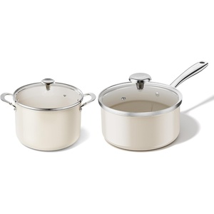 image:imageRedchef Ceramic Stock Pot and Saucepan with Lids Nonstick Cooking Pot Set for All Stovetops StayCool Handles Even Heating Oven and Dishwasher Safe PFOA and PTFE Free Beige