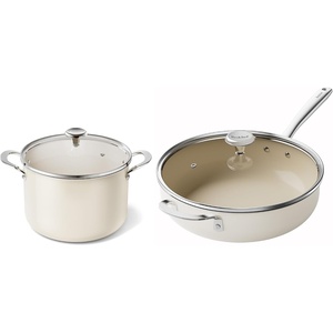 image:imageRedchef Ceramic Stock Pot and Saute Pan with Lids Nonstick Cooking Set for All Stoves Even Heating StayCool Handles Oven and Dishwasher Safe PFOA and PFAS Free Beige
