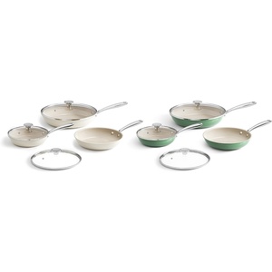 image:imageRedchef Nonstick 12Piece Fry Pan Set 8 95 and 11 Inch Frying Pans with Tempered Glass Lids StayCool Handles Dishwasher amp Oven Safe Induction Safe Compatible with All Cooktops beige green