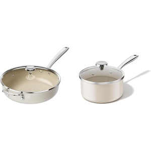 image:imageRedchef Nonstick Ceramic Cookware Set 5QT Ceramic Saute Pan 35QT Sauce Pan With Lid Small Cooking Set Kitchen Non Toxic Pan and Soup Pot PFASFree Oven amp Dishwasher Safe All StovetopsBeige