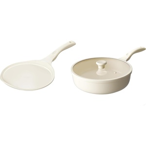 image:imageRedchef Nonstick Cookware Set10 Ceramic Crepe Pan 12 Saute Pan with Lid 52QT Jumbo Cooker with Helper Handle Comal Para Tortillas for CrepesPFASPFOAPTFE Free Dishwasher amp Oven SafeBeige