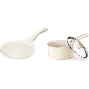 image:imageRedchef Nonstick Cookware Set10 Ceramic Crepe Pan 15QT Nonstick Saucepan Induction Compatible Pans with Cool Handle Comal Para Tortillas for CrepesPFAS Free Dishwasher amp Oven SafeBeige