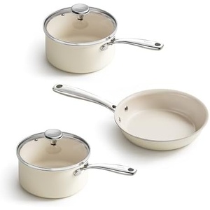 image:imageRedchef Nonstick Mini Cookware Set 8Ceramic Fry Pan 25QT Small Saucepan with Lid2Cooking Pot with StayCool Handles Compatible All Stovetops PFAS PFOA amp PTFEFree Beige