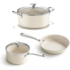 image:imageRedchef Nonstick Mini Cookware Set 8Ceramic Fry Pan 25Qt Sauce Pan with Lid 5 QT Ceramic Stock Pot with LidStayCool Handles Compatible All Stovetops PFAS PFOA amp PTFE Free Beige