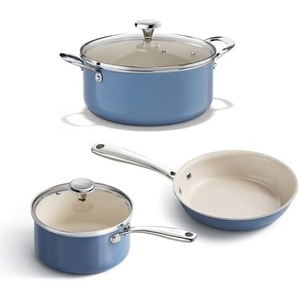 image:imageRedchef Nonstick Mini Cookware Set 8Ceramic Fry Pan 25Qt Sauce Pan with Lid 5 QT Ceramic Stock Pot with LidStayCool Handles Compatible All Stovetops PFAS PFOA amp PTFE Free Blue
