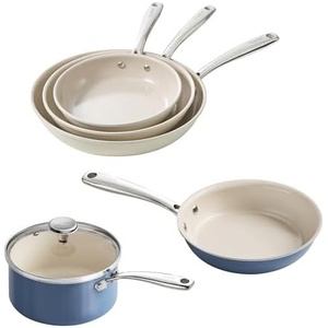 image:imageRedchef Nonstick Mini Cookware Set 8Ceramic Fry Pan 25Qt Sauce Pan with Lid8 95 11 Ceramic Fryingpan Set PFAS amp PTFE amp PFOA Free with Stay Cool HandleDishwasher amp Oven SafeBeige amp Blue