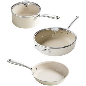 image:imageRedchef Nonstick Mini Cookware Set 8Ceramic Fry Pan 25Qt Saucepan with Lid 5QT Ceramic Saute PanStayCool Handles Dishwasher amp Oven Safe PFAS PFOA amp PTFEFree Beige