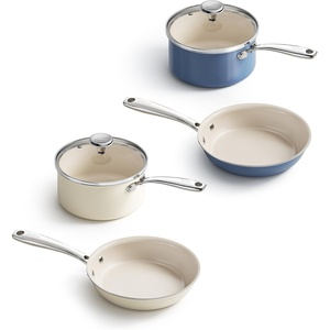 image:imageRedchef Nonstick Mini Cookware Set 8Ceramic Fry Pan 25Qt Saucepan with Lid Pots and Pans Set Saucepan Frying Pan Set Induction Compatible Oven Dishwasher Safe PTFE amp PFOA Free Beige amp Blue