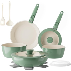 image:imageRedchef Pans and Pots Set Nonstick Ceramic Cookware Set with Detachable Handles 16Pcs Induction Dishwasher Oven Safe Kitchen Cooking Set PFAS PFOA amp PTFE Free PinkGreen