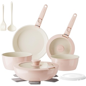 image:imageRedchef Pans and Pots Set Nonstick Ceramic Cookware Set with Detachable Handles 16Pcs Induction Dishwasher Oven Safe Kitchen Cooking Set PFAS PFOA amp PTFE Free PinkPink