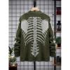 imageINVACHI Mens Skeleton Cardigan VNeck Goth Sweater for Men Oversized Outwear Knitted CoatArmy Green