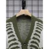 imageINVACHI Mens Skeleton Cardigan VNeck Goth Sweater for Men Oversized Outwear Knitted CoatArmy Green