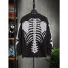 imageINVACHI Mens Skeleton Cardigan VNeck Goth Sweater for Men Oversized Outwear Knitted CoatBlack