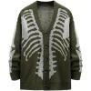 imageINVACHI Mens Skeleton Cardigan VNeck Goth Sweater for Men Oversized Outwear Knitted CoatArmy Green