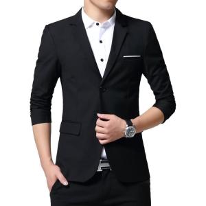 imageINVACHI Casual Blazer for Men Lightweight Slim Fit Suit Blazer Two Buttons Black Dress Jacket with Notched CollarBlack