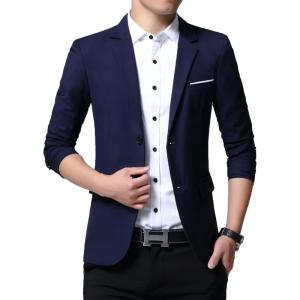 imageINVACHI Casual Blazer for Men Lightweight Slim Fit Suit Blazer Two Buttons Black Dress Jacket with Notched CollarNavy Blue