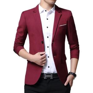 imageINVACHI Casual Blazer for Men Lightweight Slim Fit Suit Blazer Two Buttons Black Dress Jacket with Notched CollarWine Red
