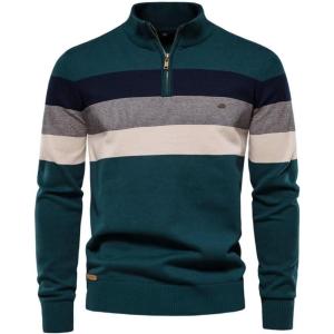 imageINVACHI Mens 14 Cotton Zip Pullover Sweater Long Sleeve Polo Sweater Winter Lightweight Polo Sweatshirt for MenGreen