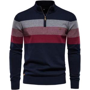 imageINVACHI Mens 14 Cotton Zip Pullover Sweater Long Sleeve Polo Sweater Winter Lightweight Polo Sweatshirt for MenNavy Blue