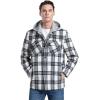 imageINVACHI Flannel Jackets for Men Long Sleeve Plaid Shirt Jacket Fleece Lined Winter Coat with Detachable HoodWhite Grey
