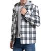 imageINVACHI Flannel Jackets for Men Long Sleeve Plaid Shirt Jacket Fleece Lined Winter Coat with Detachable HoodWhite Grey
